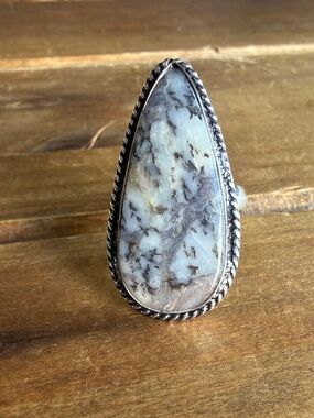 Women Fashion Jewelry Dendritic Opal Gemstone Ring Size 7.5 Silver 925 Boho